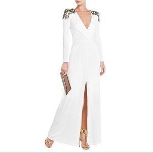 BCBG White Long Sleeve Gown